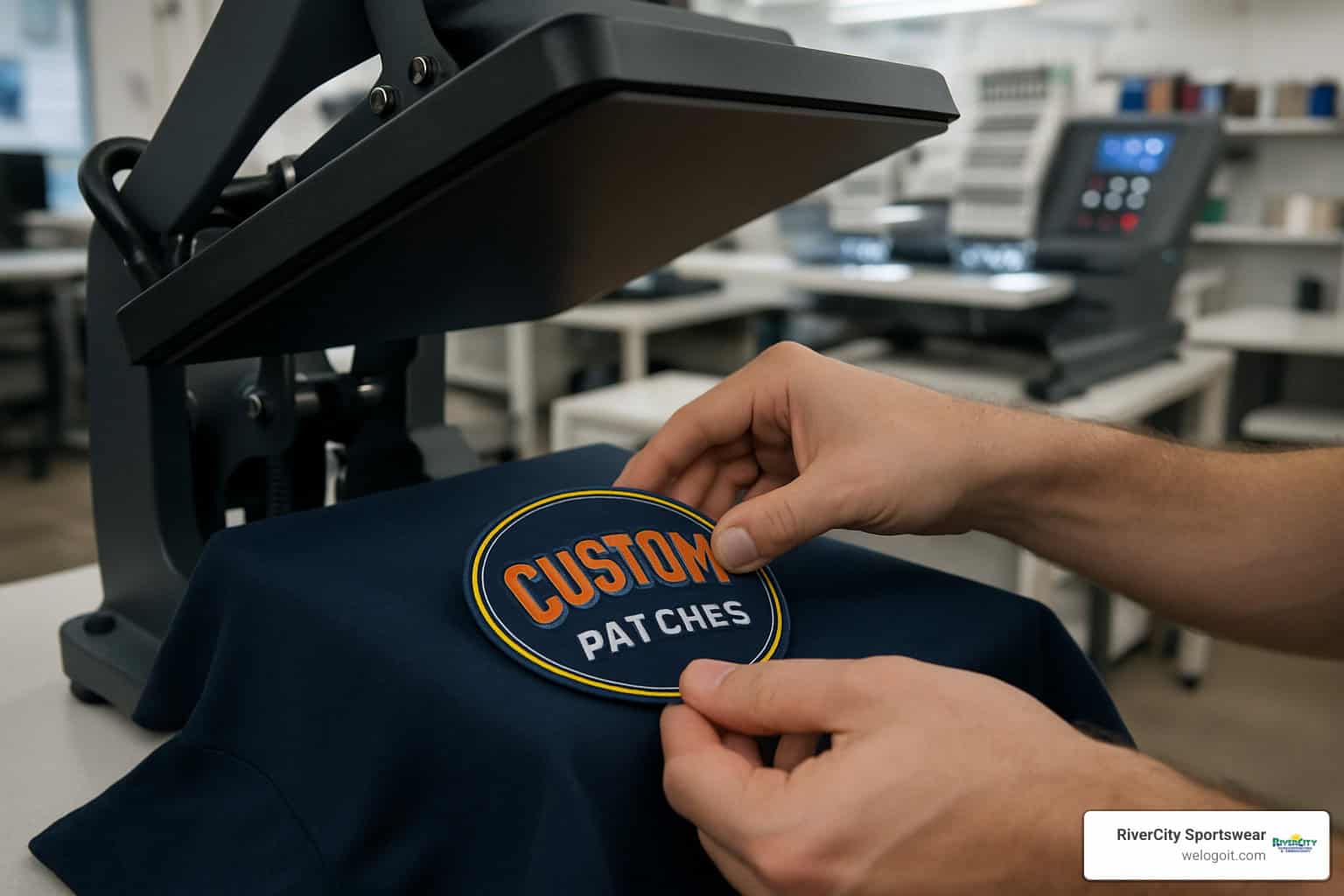 heat press application of custom patch - custom embroidered patches
